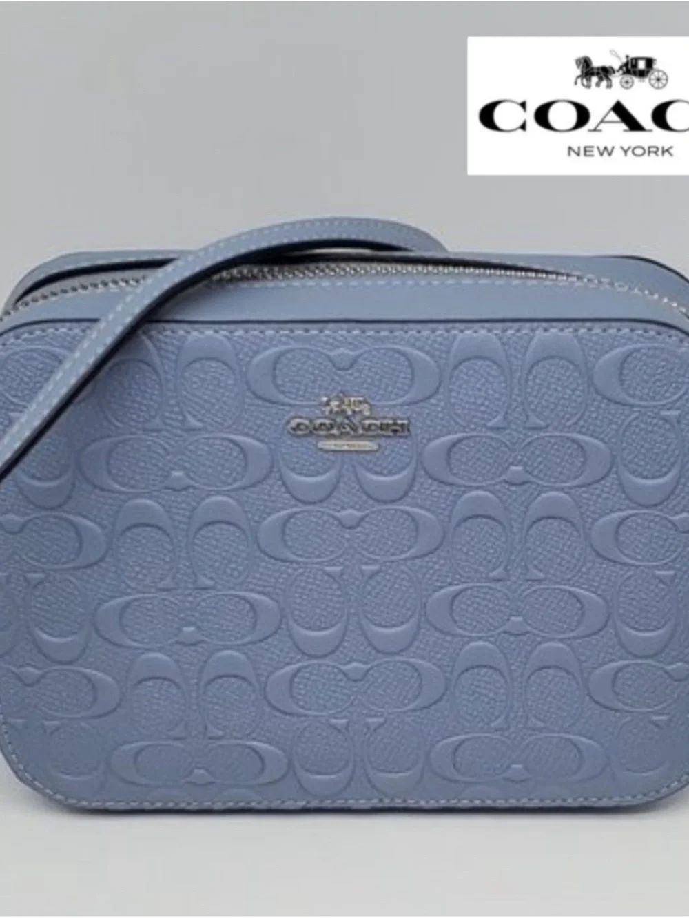 Coach Light Blue Embossed Signature Crossbody Bag